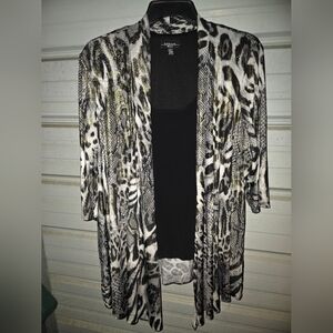Plus Size 2x Animal-Print Open Cardigan Black/Gray Dressy Top Shirt Reflective